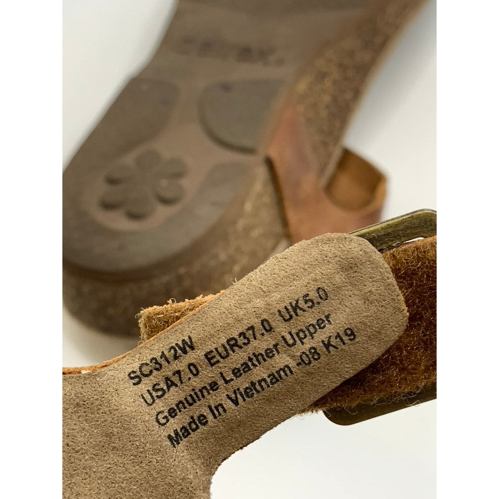 AETREX Women's Brown Harper Braided Slingback Thong Wedge Sandals SZ 7