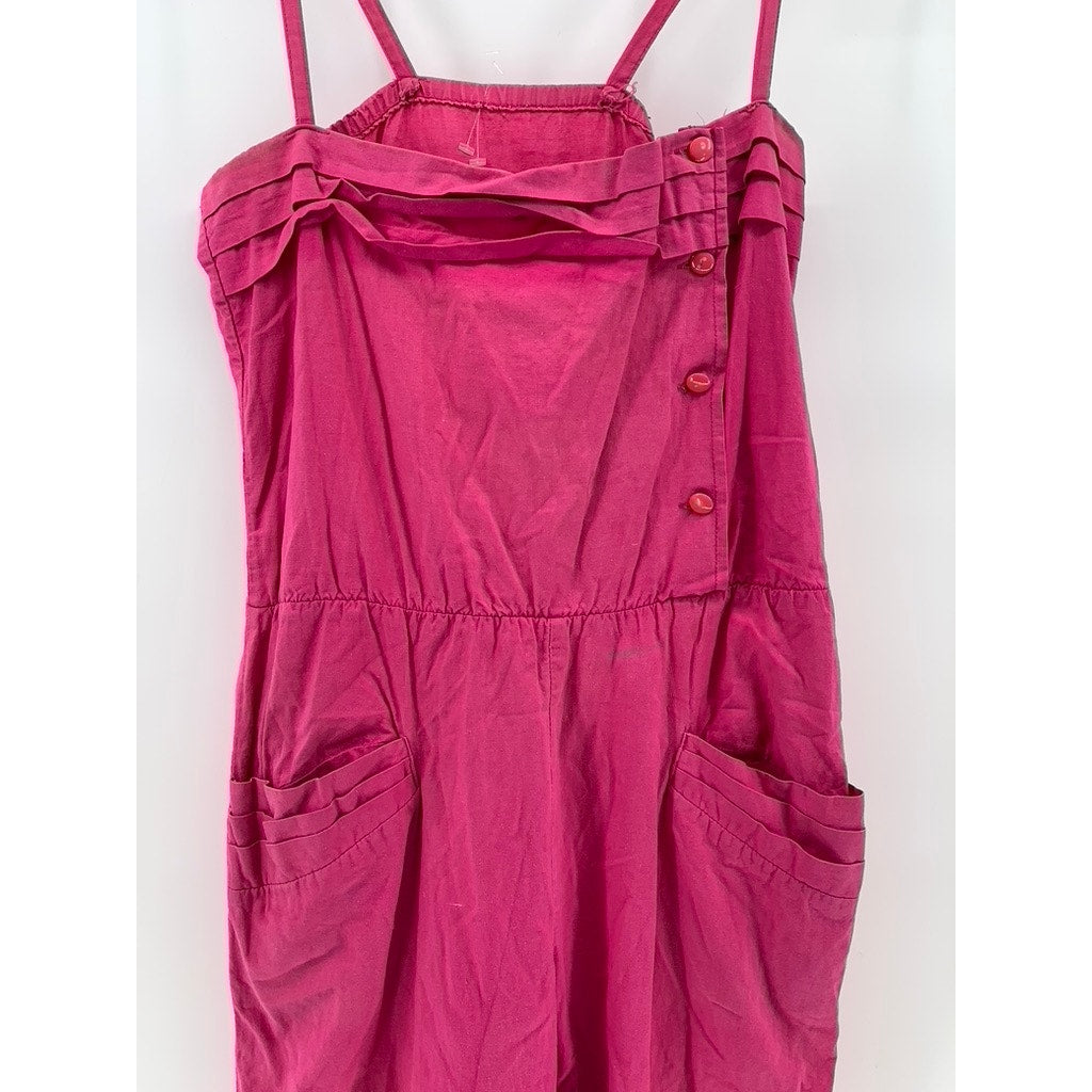 PARIS III Women's Fuchsia Side-Button Spaghetti Strap Jumpsuit SZ S