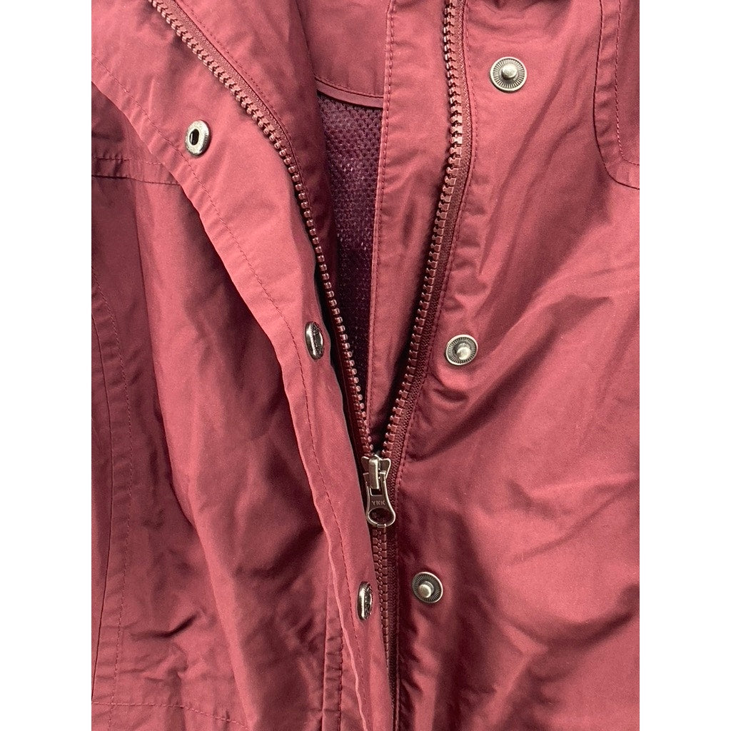 L.L. BEAN Women's Burgundy Regular-Fit Snap-Button Zip-Up Hooded Coat SZ XS