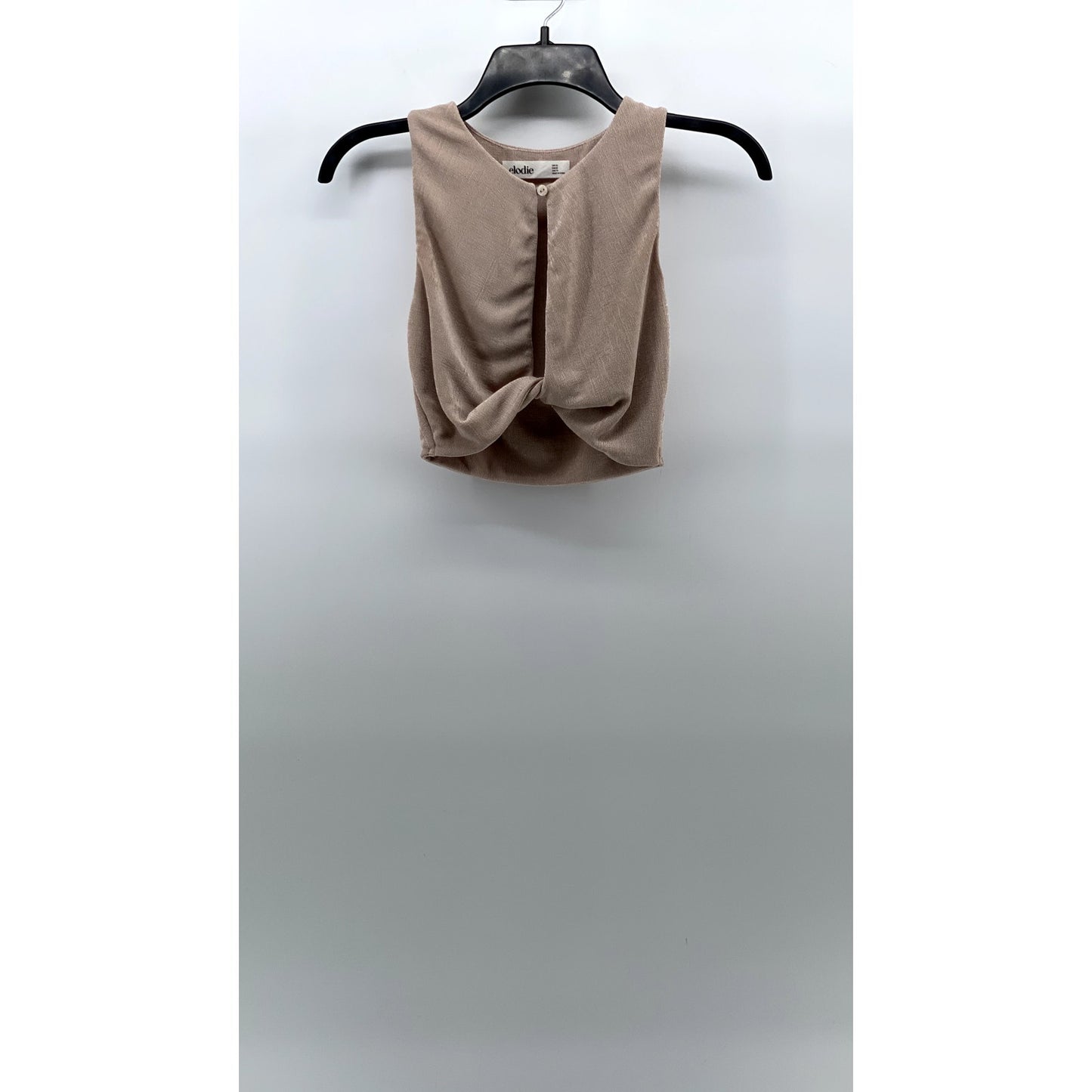 ELODIE Women's Light Beige Button Keyhole Twist-Front Cropped Tank Top SZ XS