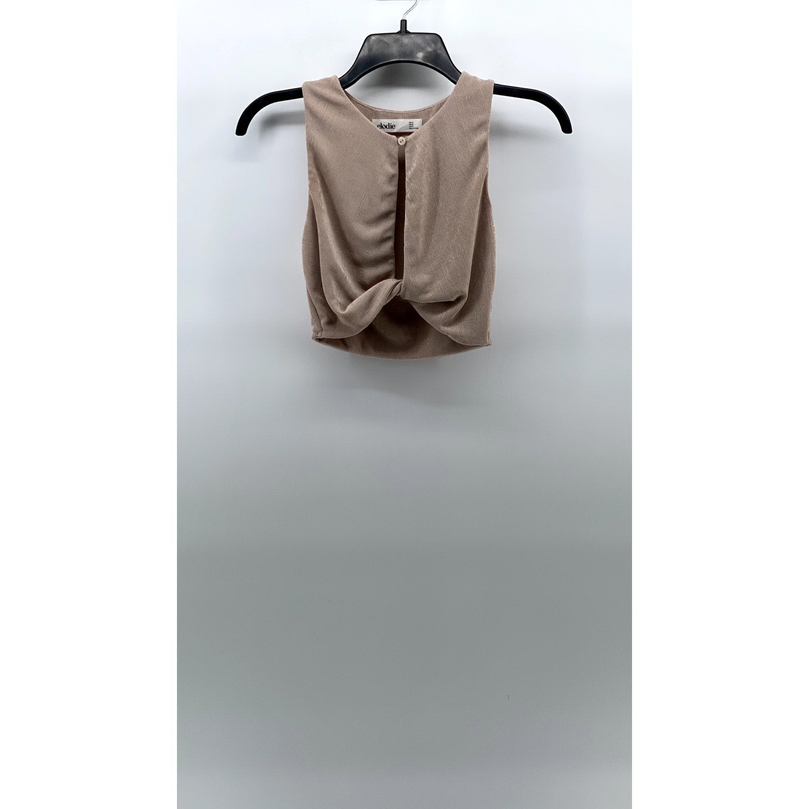 ELODIE Women's Light Beige Button Keyhole Twist-Front Cropped Tank Top SZ XS