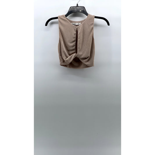 ELODIE Women's Light Beige Button Keyhole Twist-Front Cropped Tank Top SZ XS