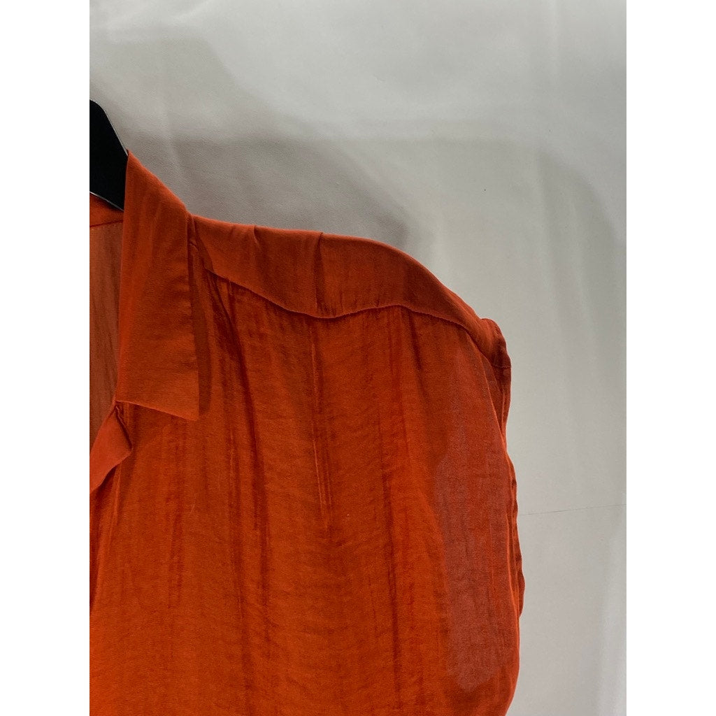 NINE WEST Women's Orange Relaxed Fit Sleeveless Button-Up Top SZ M
