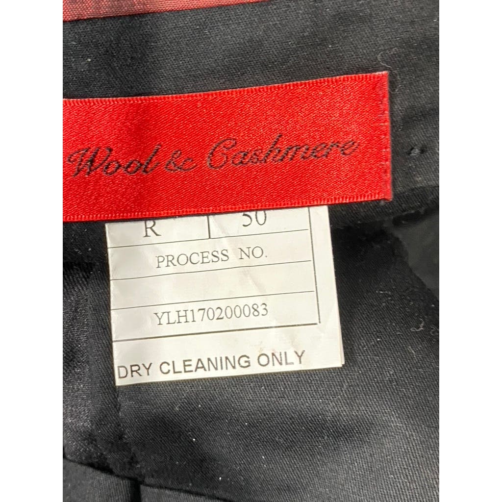 UNBRANDED Men's Black Luxe Flat Front Wool & Cashmere Blend Slim Trousers SZ 34R