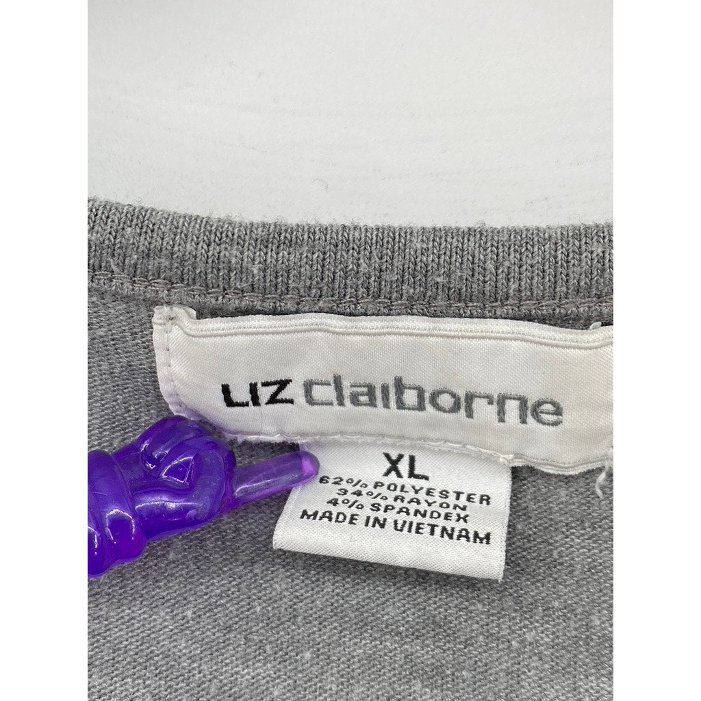 LIZ CLAIBORNE Women's Gray-Black Striped Boat-Neck Top SZ XL