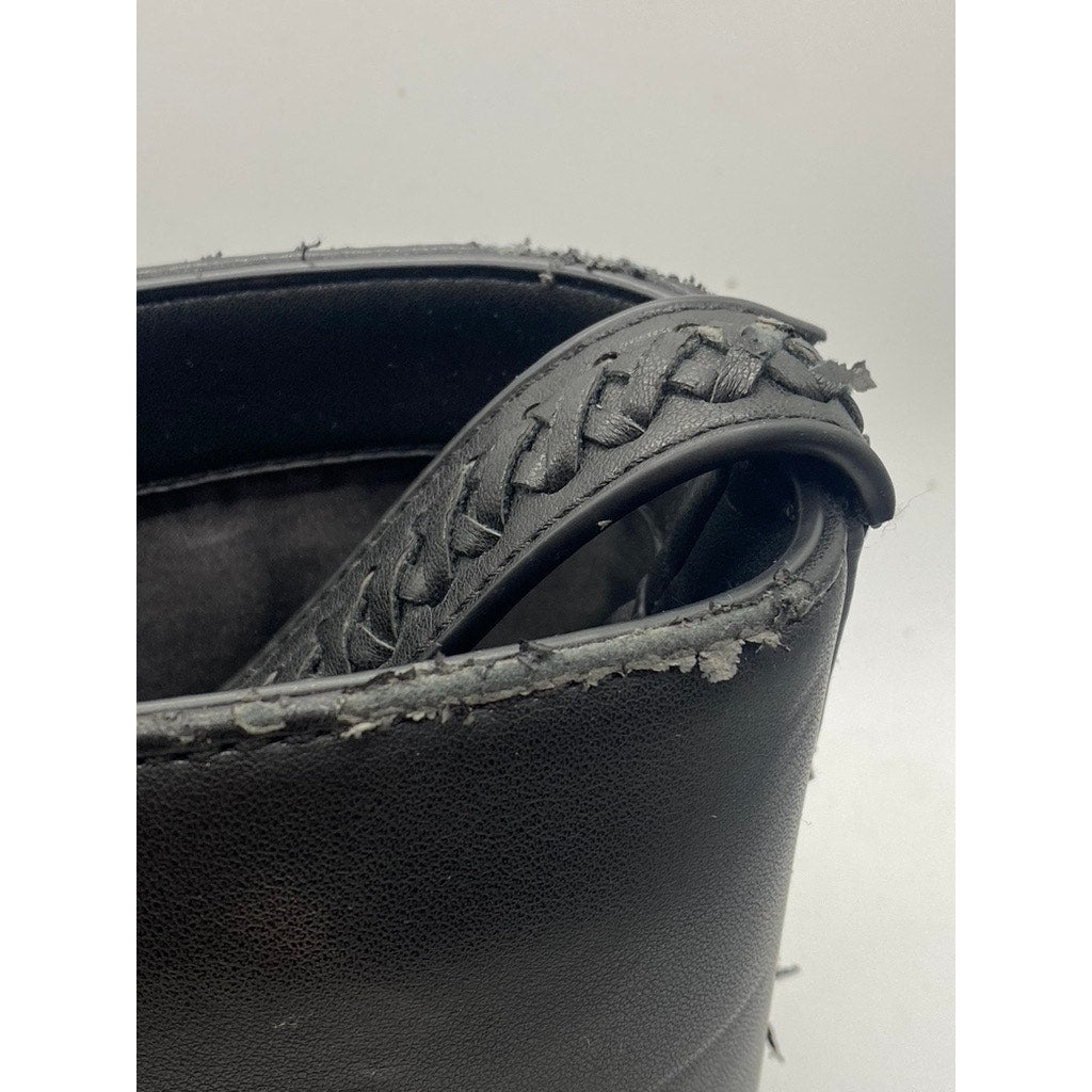 FREE PEOPLE Women’s Black Faux-Leather Braided-Strap Square Top-Handle Bag SZ OS