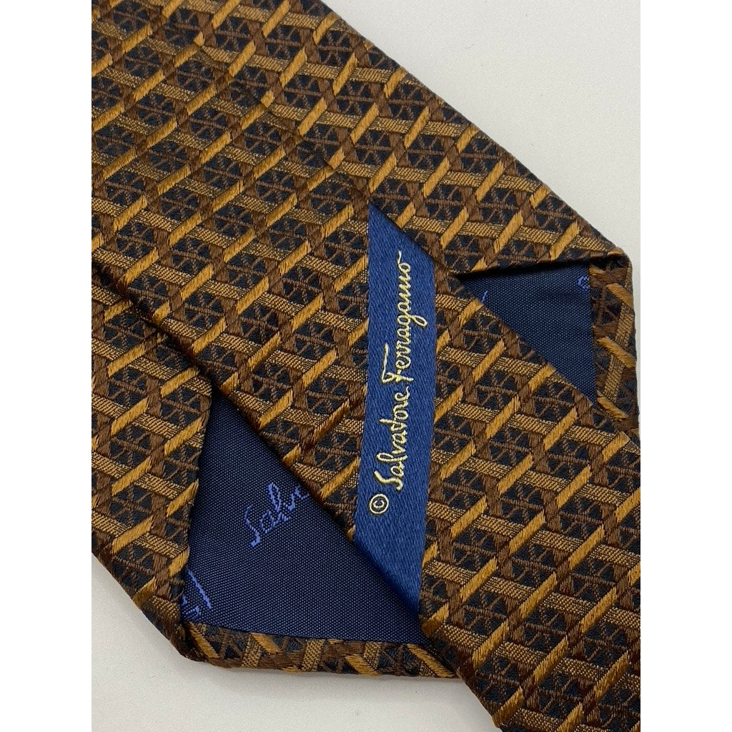 SALVATORE FERRAGAMO Men's Brown Printed Silk Tie SZ OS