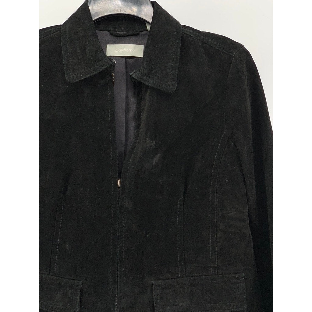 LIZ CLAIBORNE Women's Black Suede Zip-Up Jacket SZ M