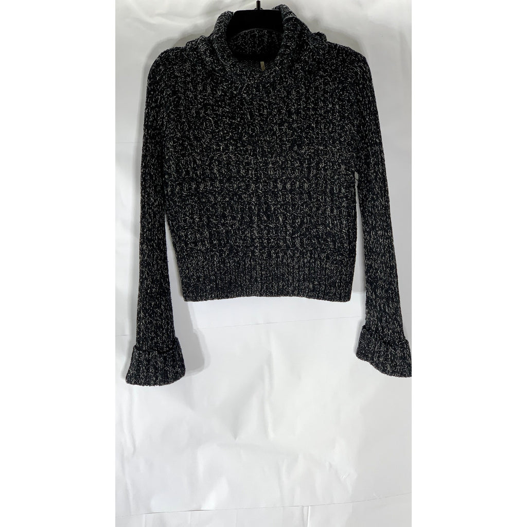 FREE PEOPLE Women's Black Twisted Cable Knit Cuffed Turtleneck Sweater SZ M