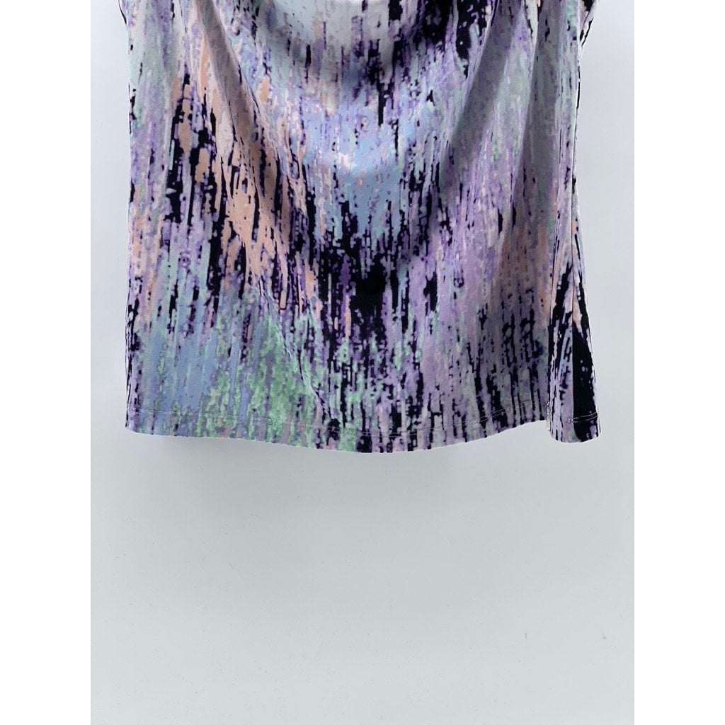 CALVIN KLEIN Women's Purple-Blue Printed Cowl Neck Sleeveless Top SZ M