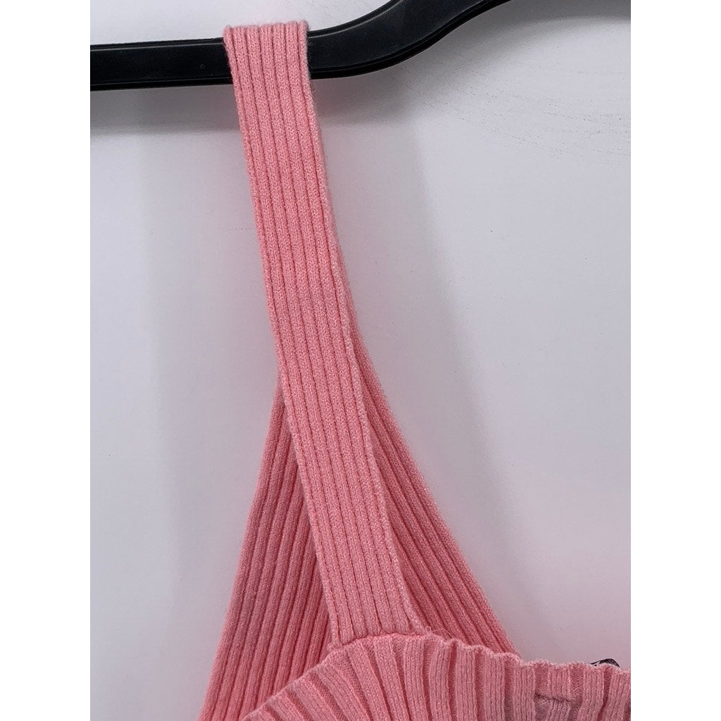 NASTY GAL COLLECTION Women's Light Pink Ribbed V-Neck Cropped Tank Top SZ S