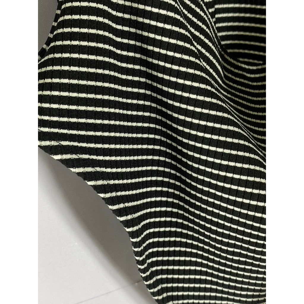 TOPSHOP Women's Black-White Striped Tie-Back Bow Long Sleeve Bodysuit SZ 8
