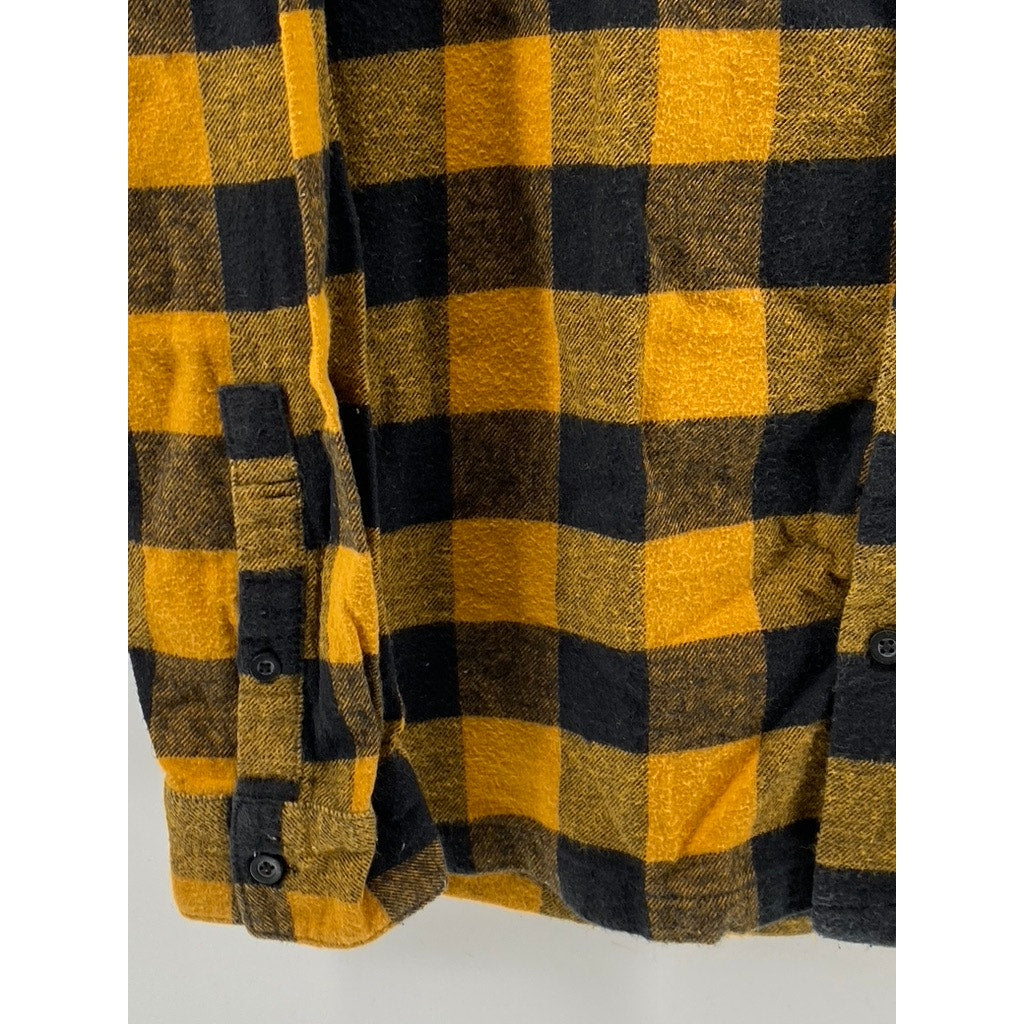 BERSKHA Men's Black-Yellow Plaid Regular-Fit Button-Up Long Sleeve Shirt SZ M