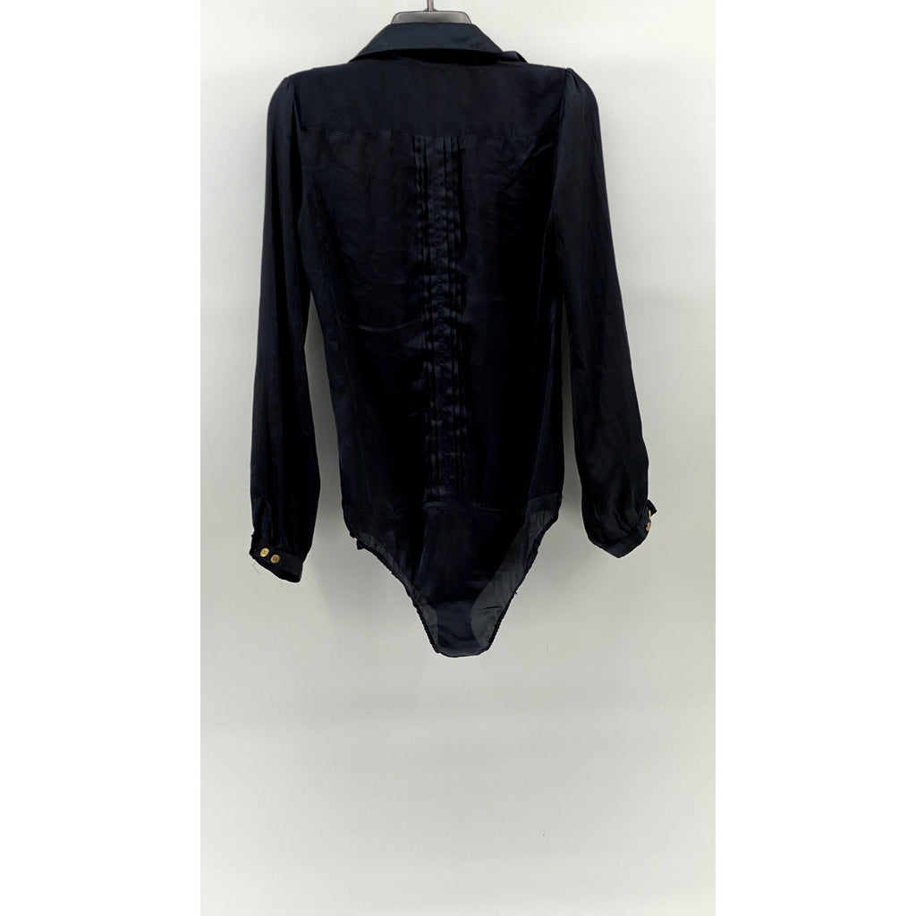 HONOR POEM REASON Women’s Navy-Gold Button-Up Long Sleeve Bodysuit SZ 38(US8)