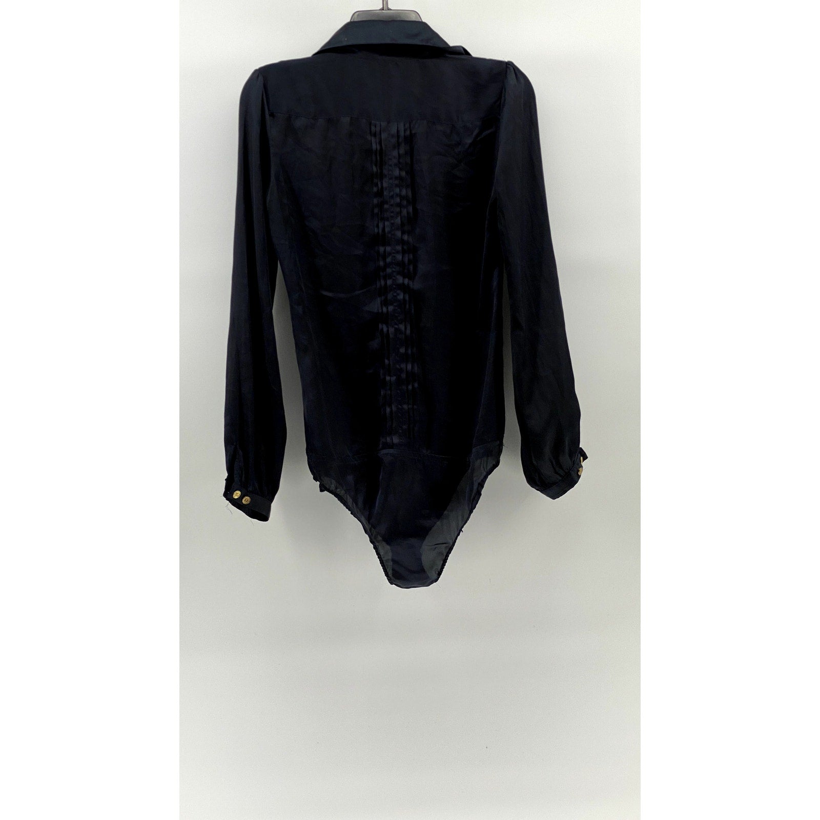 HONOR POEM REASON Women’s Navy-Gold Button-Up Long Sleeve Bodysuit SZ 38(US8)