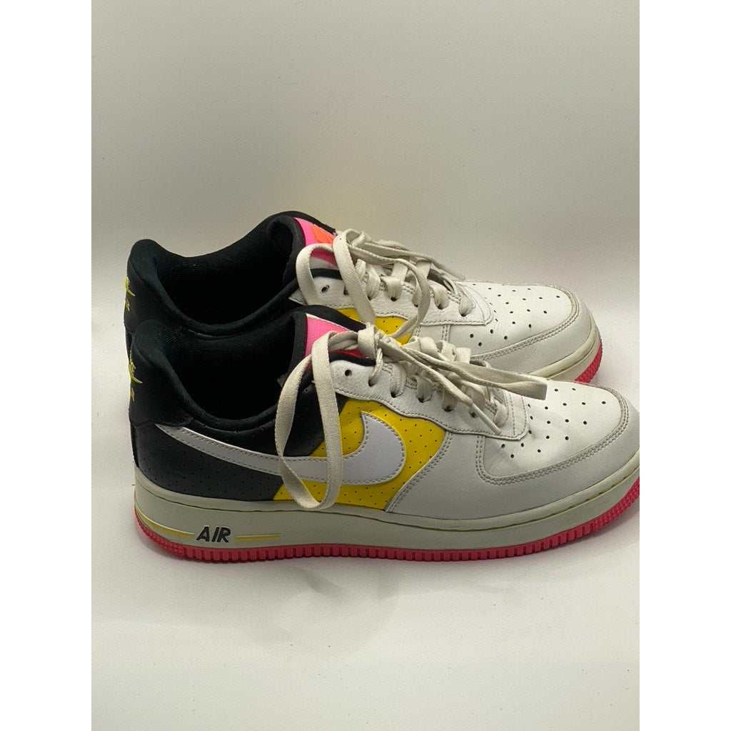 NIKE Women’s White-Pink-Yellow Air Force 1 ‘07 Lace-Up Sneakers SZ 8.5