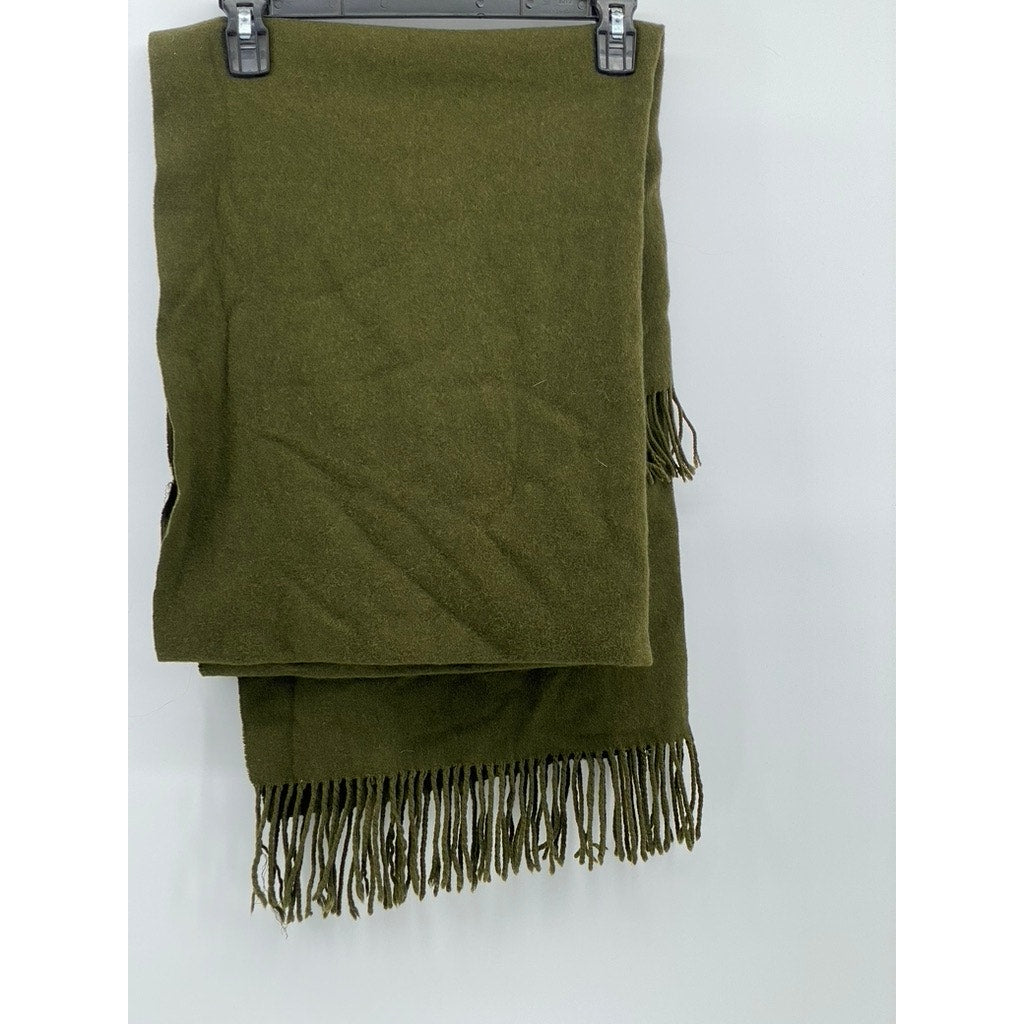 BERGDORF GOODMAN Unisex Adult Olive Green Cashmere Soft Fringe Scarf SZ OS