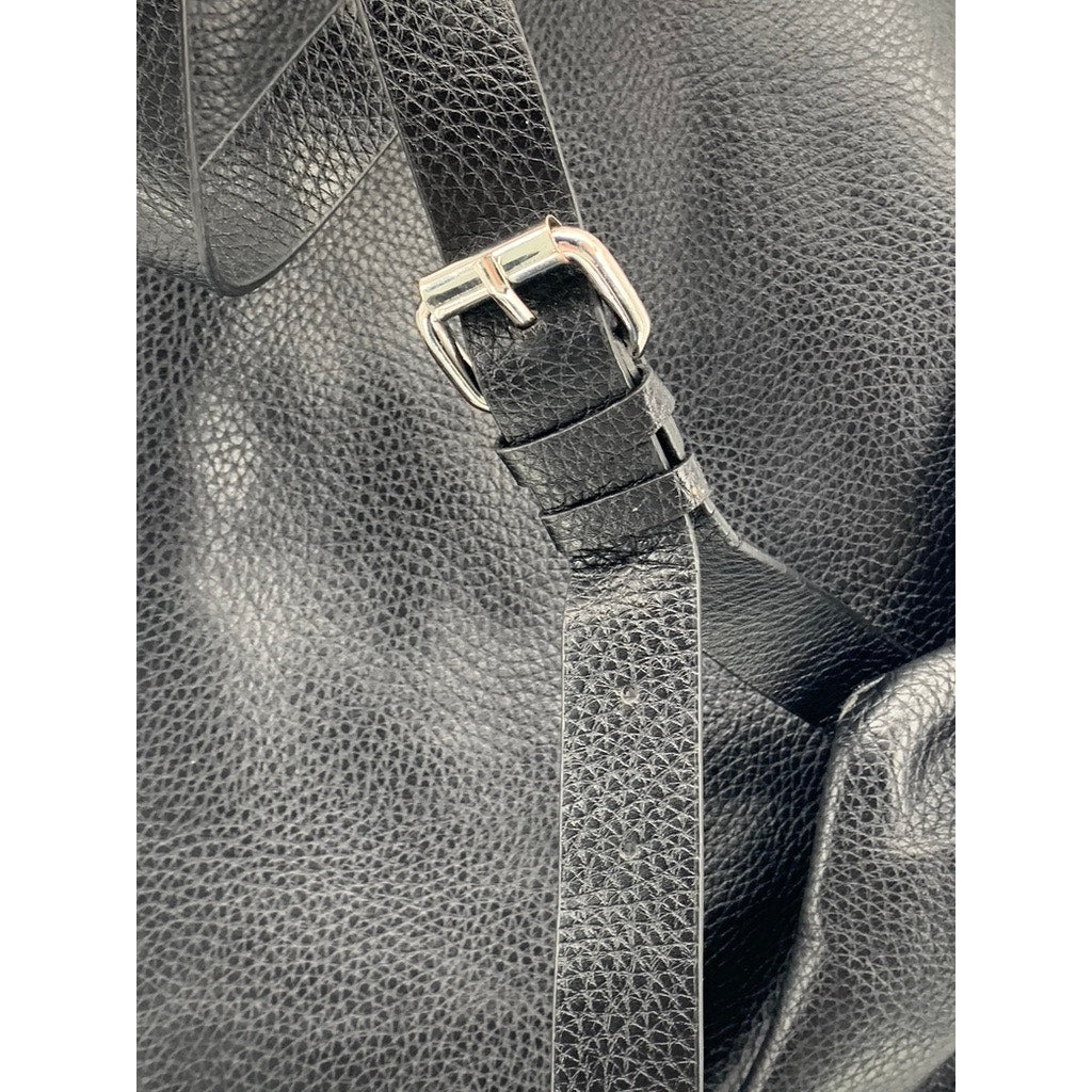 ZARA Women's Black Faux Leather Flap Drawstring Backpack