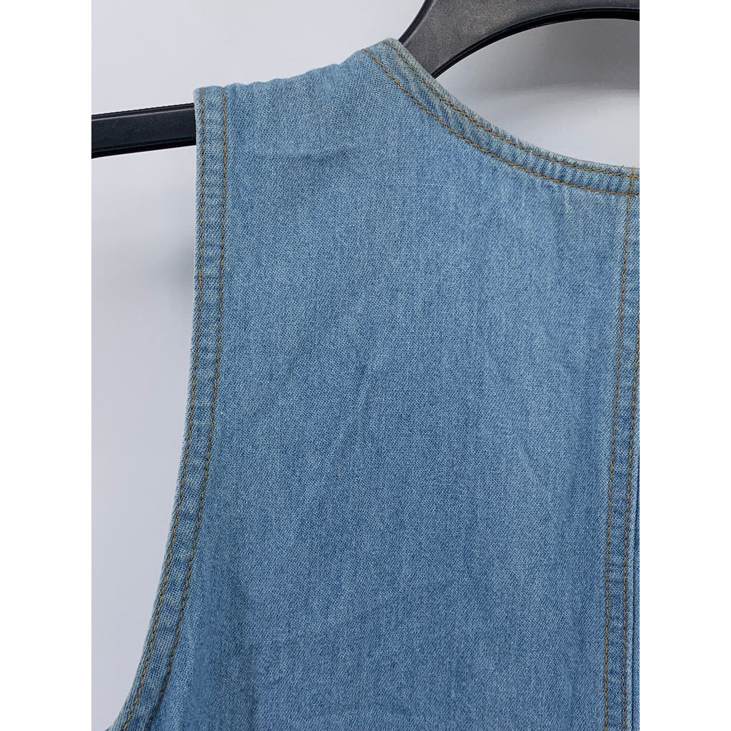 RAFAELLA Women’s Petite Vintage Blue V-Neck Sleeveless Button-Up Midi Dress SZ4P