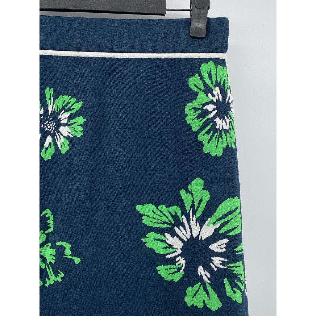 TANYA TAYLOR Women's Navy-Green-White Floral Straight Mini Skirt SZ S