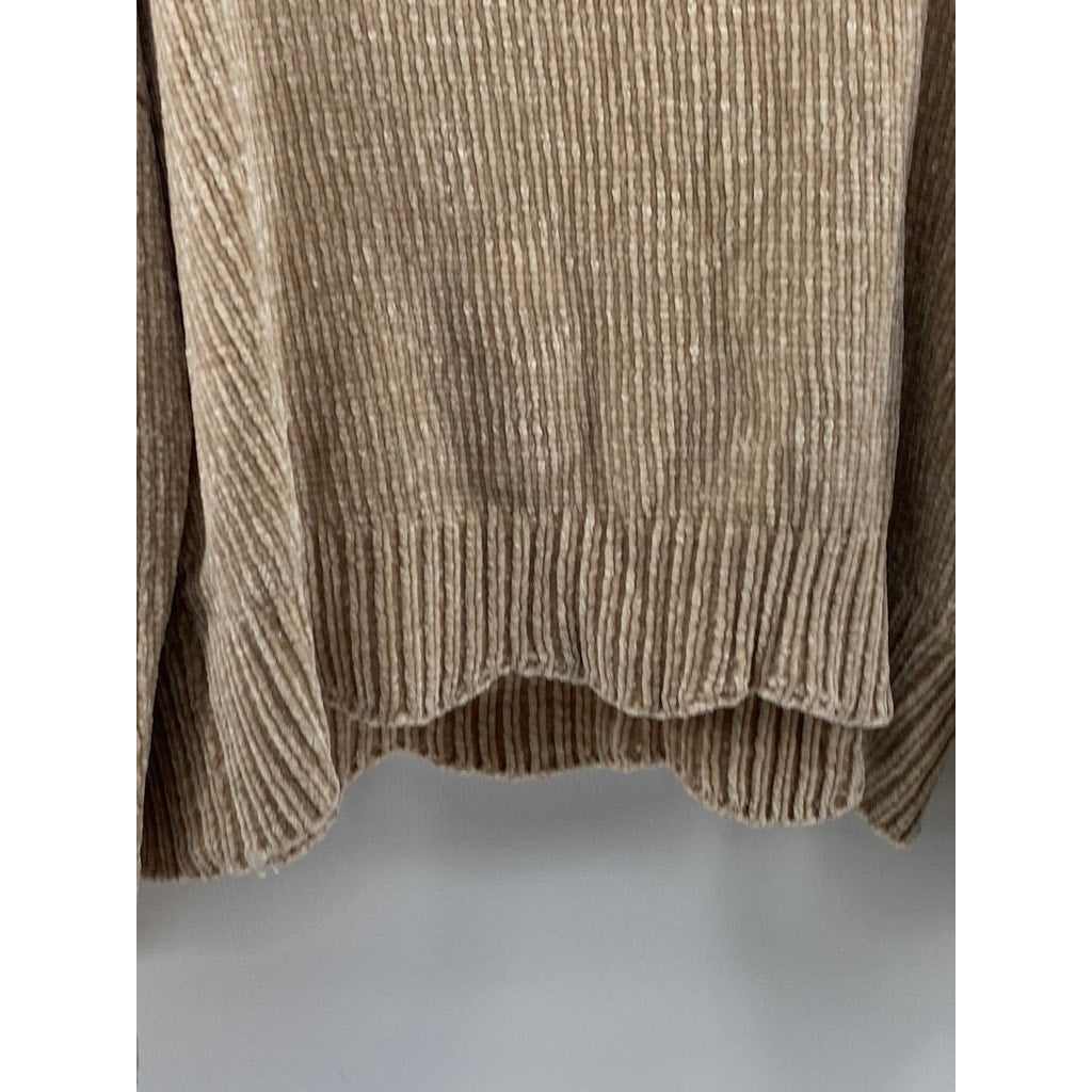AQUA Women's Tan Ribbed Crewneck Soft Knit Pullover Sweater SZ M