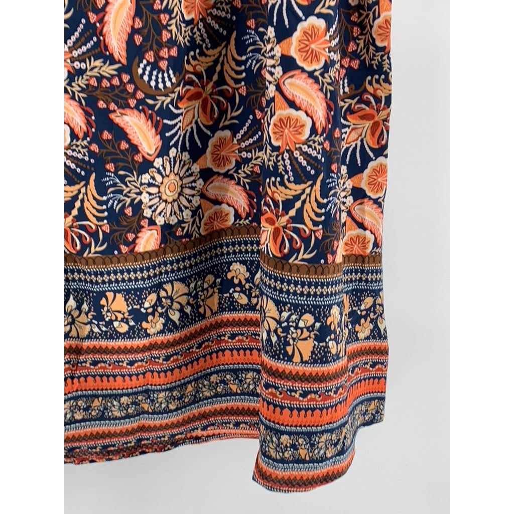 SHEIN CURVE Women's Navy-Orange Printed Short Sleeve Dress SZ 4XL