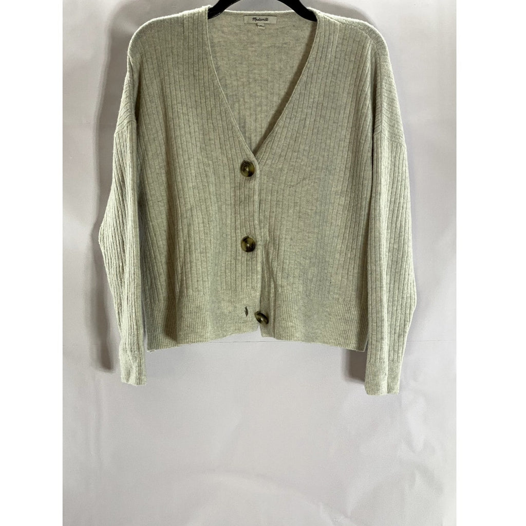 MADEWELL Women's Beige Coziest Yarn Cameron Ribbed Three-Button Cardigan SZ S