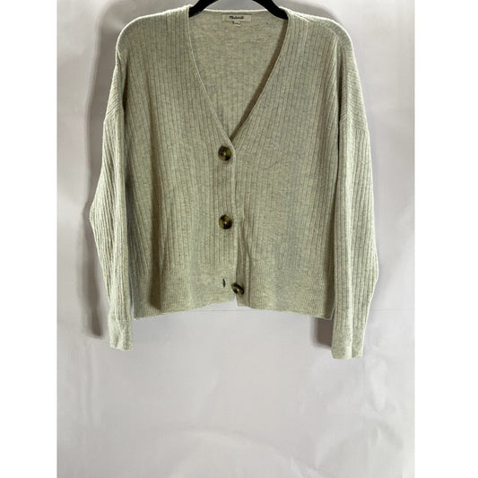 MADEWELL Women's Beige Coziest Yarn Cameron Ribbed Three-Button Cardigan SZ S