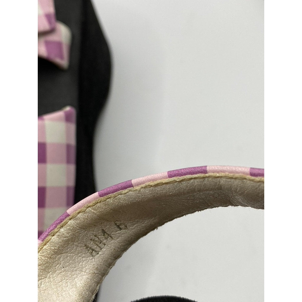 KOI FOOTWEAR Women's Pink-White Plaid Chunky Platform Ankle-Strap Sandals SZ 6