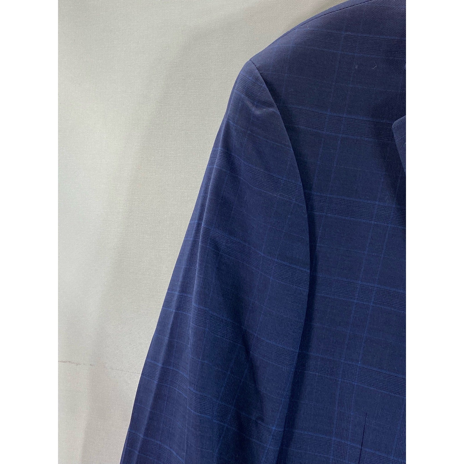 TOMMY HILFGER Men's Blue Plaid Wool-Blend Two-Button Short Blazer SZ 40S