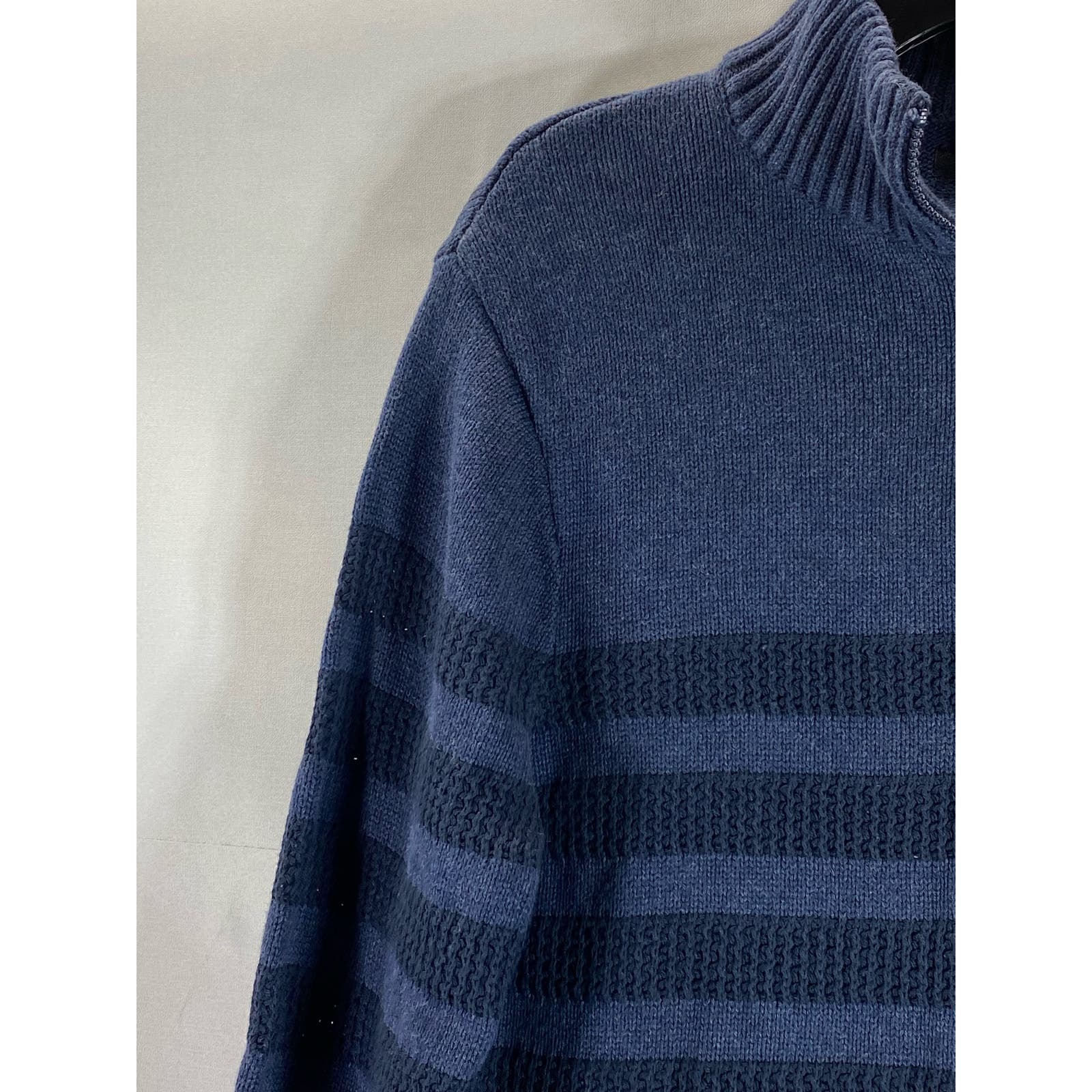 TAHARI Men's Blue Striped Knit Quarter-Zip Pullover Sweater SZ M