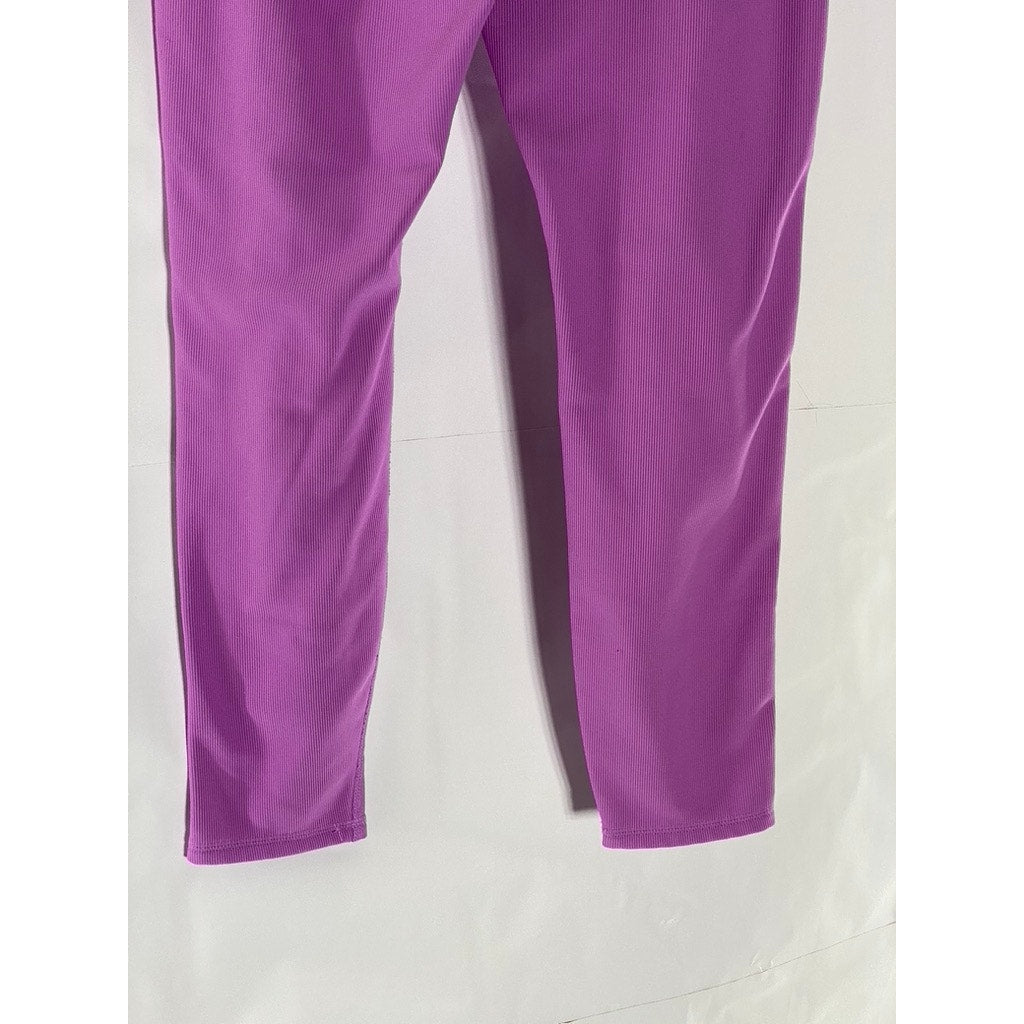 MOVE THEOLOGY Women's Orchid Purple Asymmetrical High-Rise Ribbed Leggings SZ S