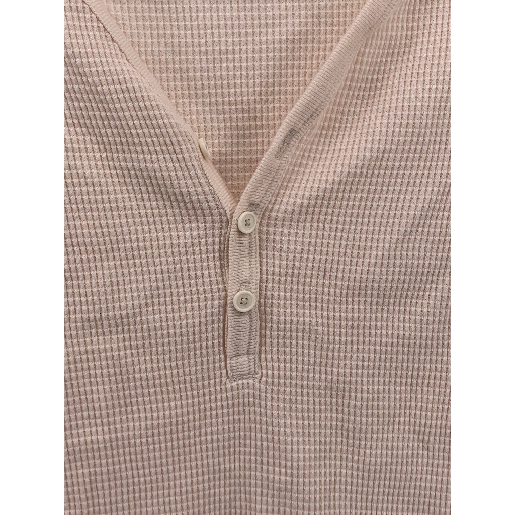 TNA Women's Rose Waffle-Knit Button-Up Long Sleeve V-Neck Crop Top SZ M