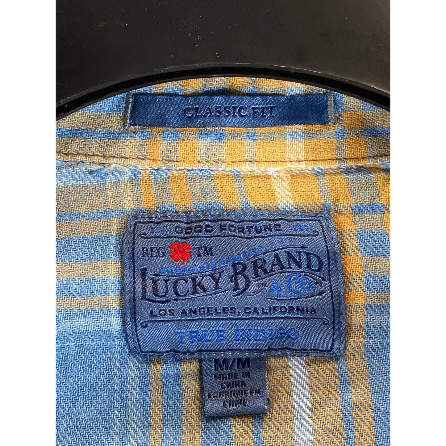LUCKY BRAND Men's Blue/Yellow Plaid True Indigo Classic-Fit Western Shirt SZ M