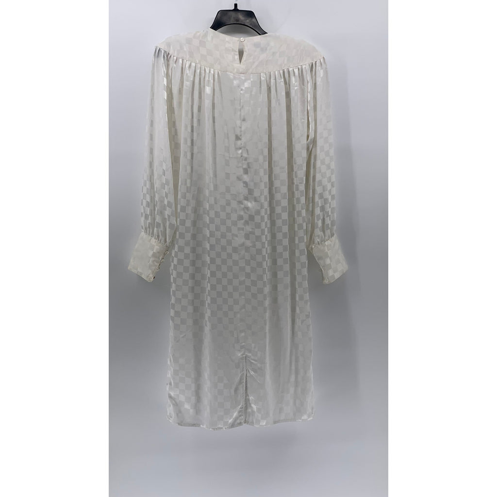 PURE ARGENTI Women's Vintage White Checkered Long Sleeve Midi Dress SZ 8