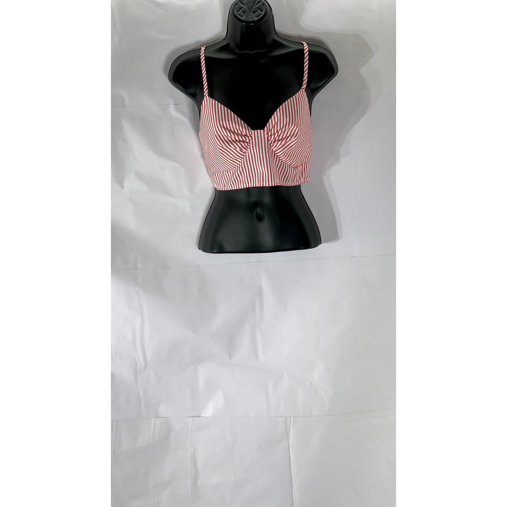 UNBRANDED Women’s Pink-White Striped Spaghetti Strap Cropped Top SZ S