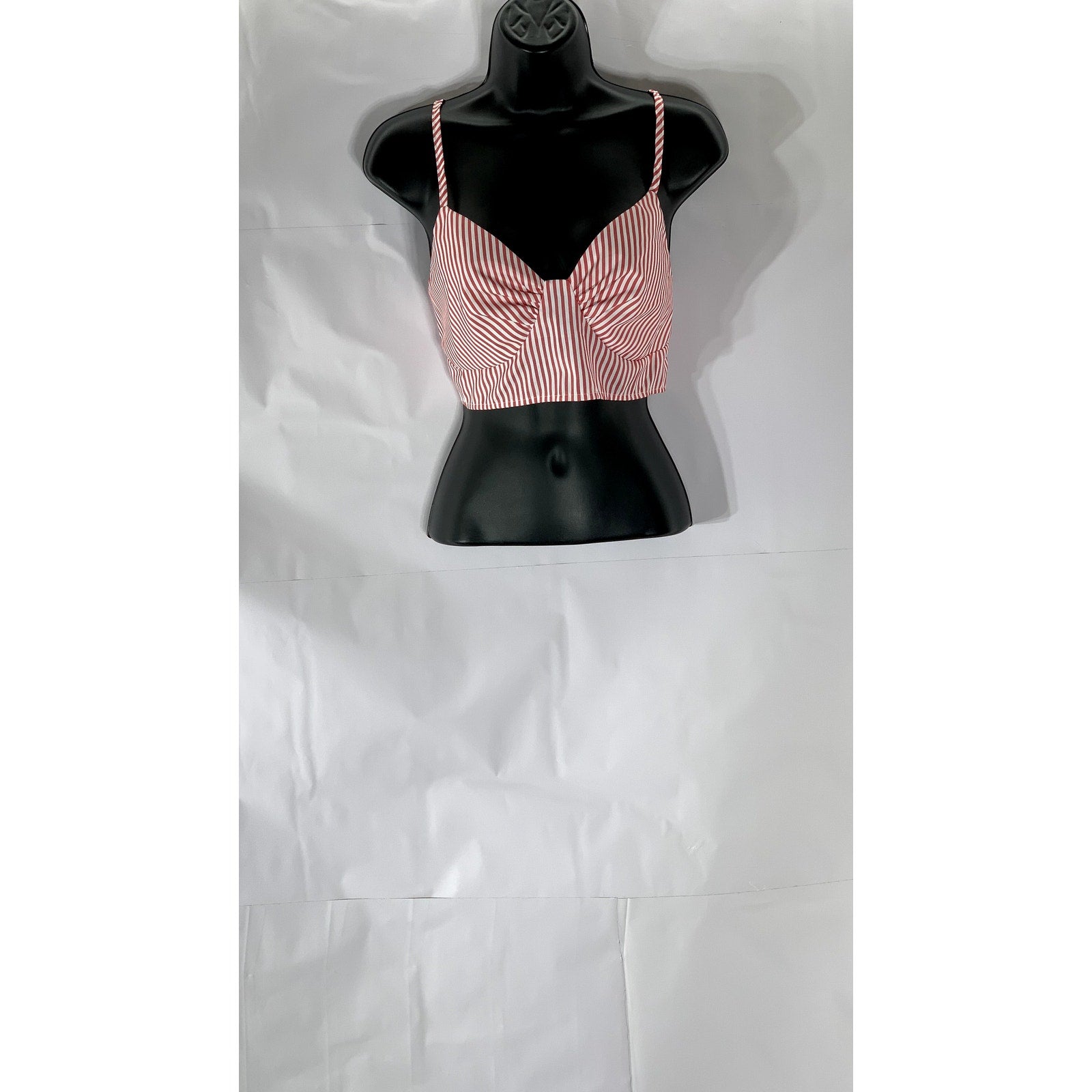 UNBRANDED Women’s Pink-White Striped Spaghetti Strap Cropped Top SZ S