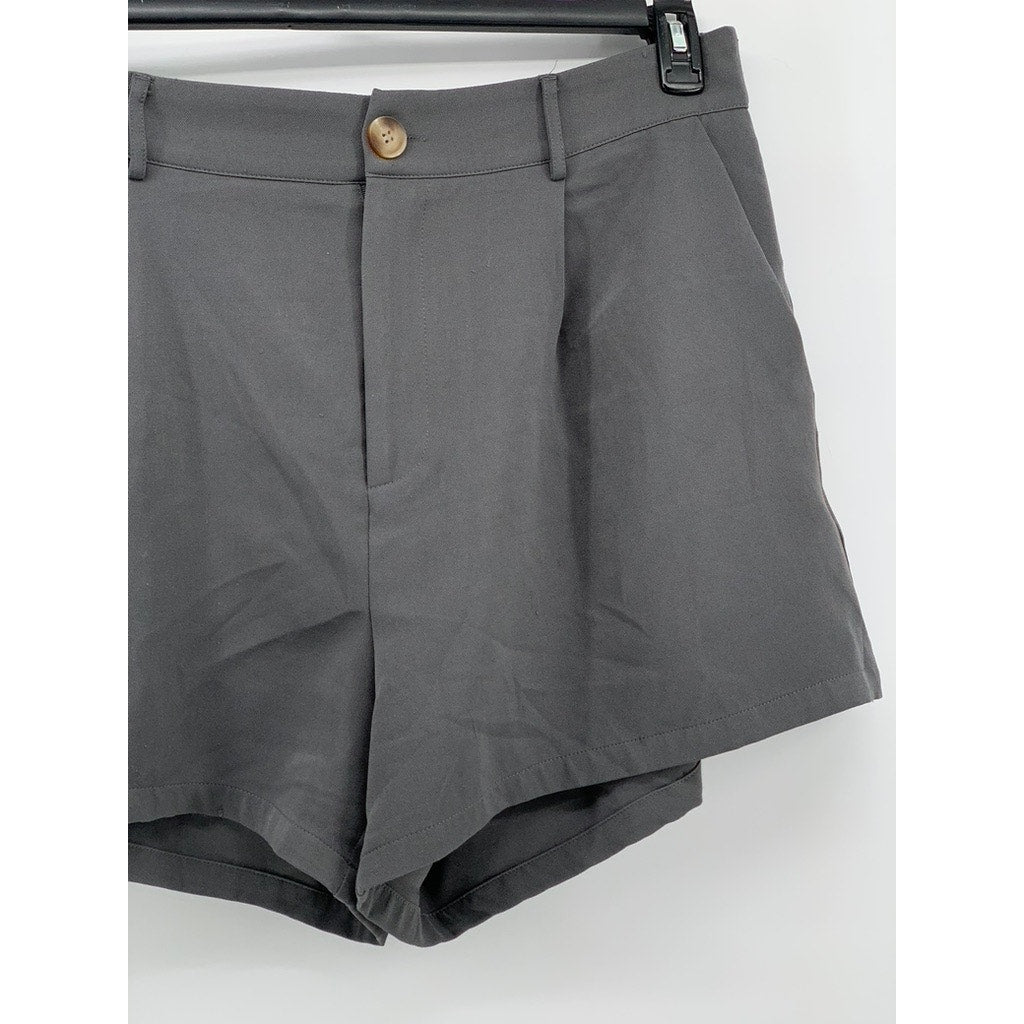 CIDER Women's Gray Solid High-Rise Casual Pleated Shorts SZ 0XL(12/14)