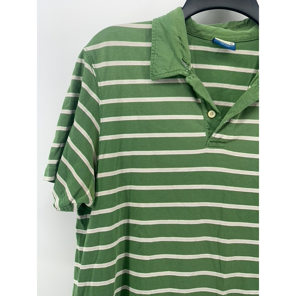 HOLLISTER CO. Men's Green-White Striped Regular-Fit Casual Short Sleeve Polo SZM