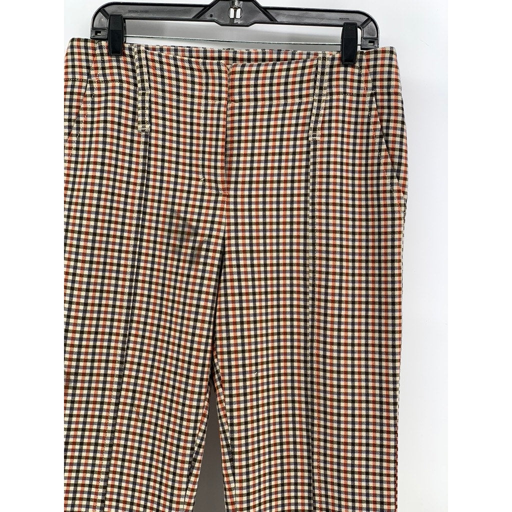 TORY BURCH Women's Orange-Black-Beige Gingham Flare Pants SZ 8(L)