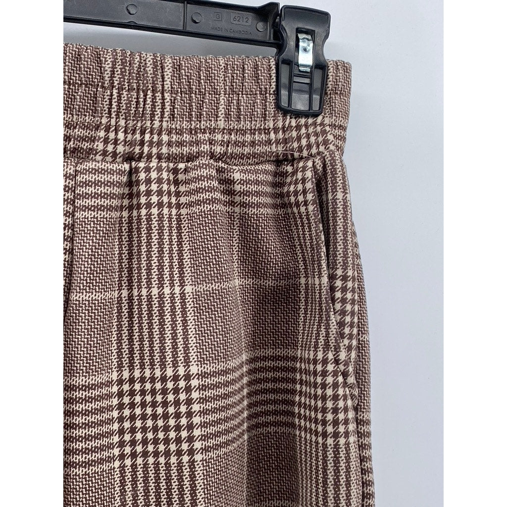 CLASSIC CONCEPTS Women's Brown Plaid Pull-On Pants SZ S