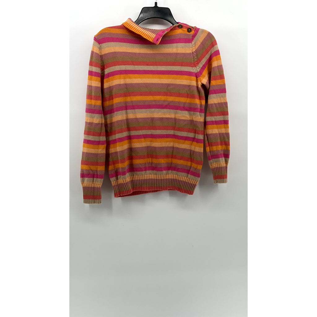 LIZ CLAIBORNE Women's Pink-Orange Striped Knit Button Mock-Neck Sweater SZ M