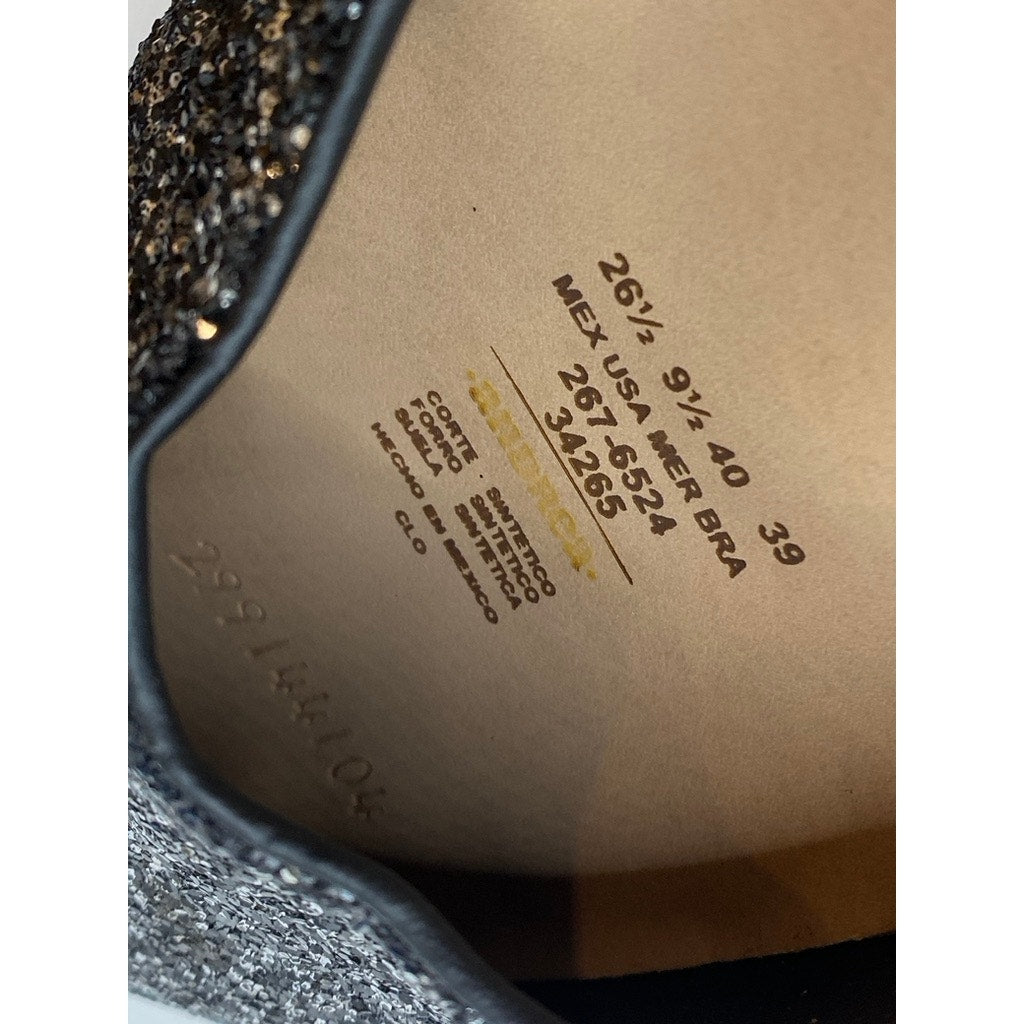 D'CALETA Women's Black Sequin Embellished Closed Toe Ankle Strap Flats SZ 9.5