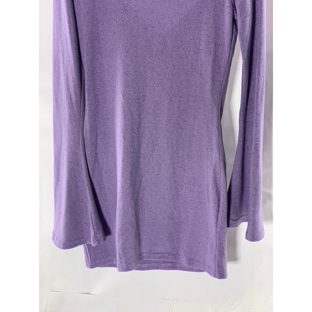 SHEIN Women's Purple V-Neck Twist-Front Long Flare Sleeve Knit Top SZ L