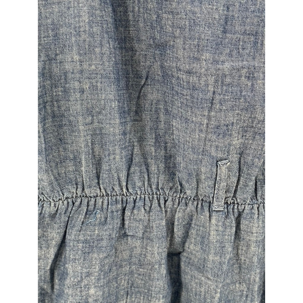 A.P.C. Women's Blue Chambray Crewneck Sleeveless Ruffle-Hem Knee Dress SZ S