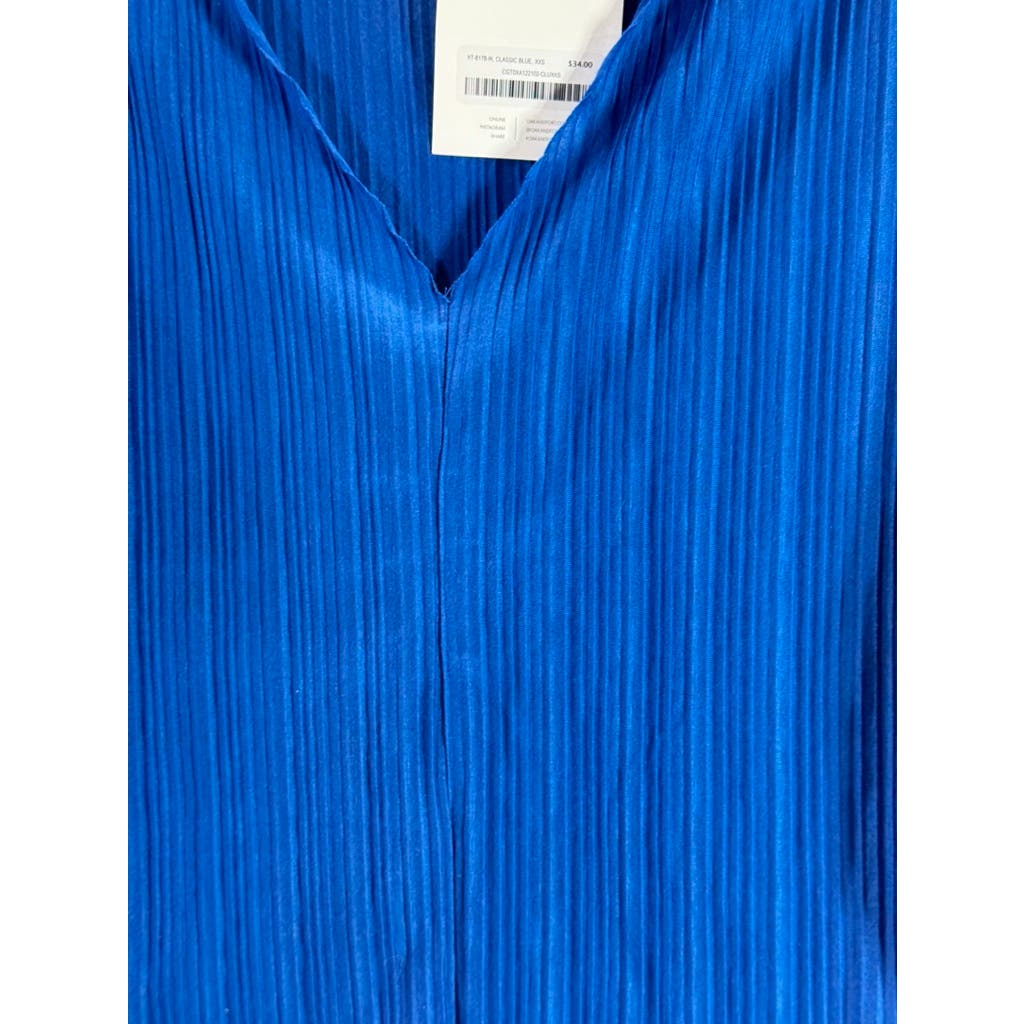 OAK + FORT Women's Classic Blue Deep V-Neck Relaxed-Fit Pleated Top SZ 2XS