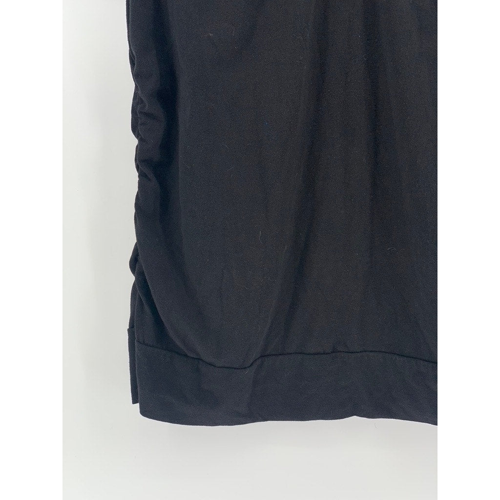 VENEZIA Women's Black Solid V-Neck Side-Ruched Short Sleeve Top SZ 18/20