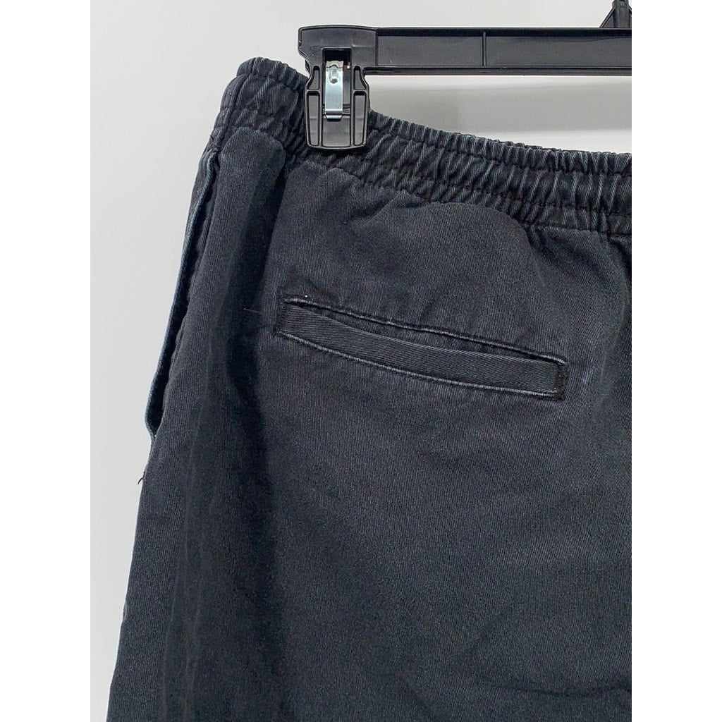OBEY Men's Washed Black Casual Pull-On Elastic Waist Chino Shorts SZ S