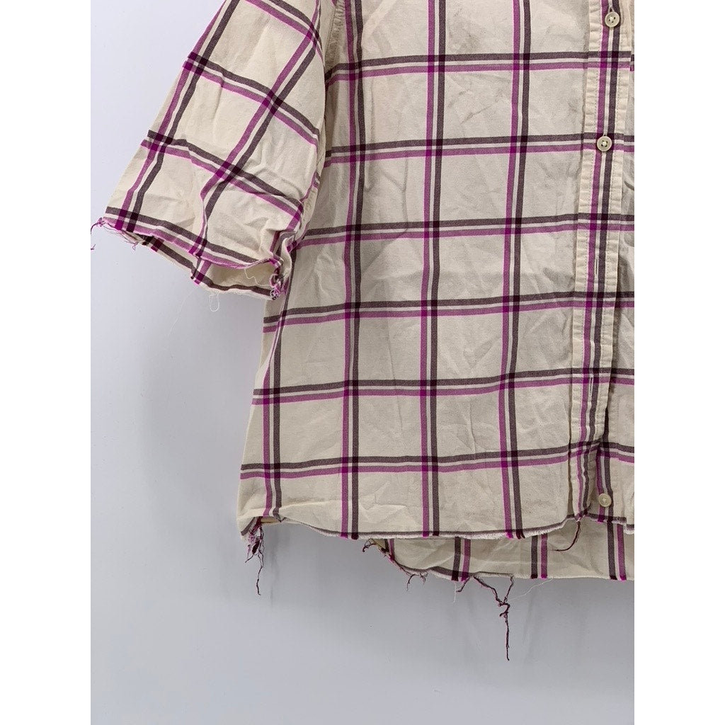 BANANA REPUBLIC Women's Cream-Purple Windowpane Dillon Button-Up Shirt SZ M