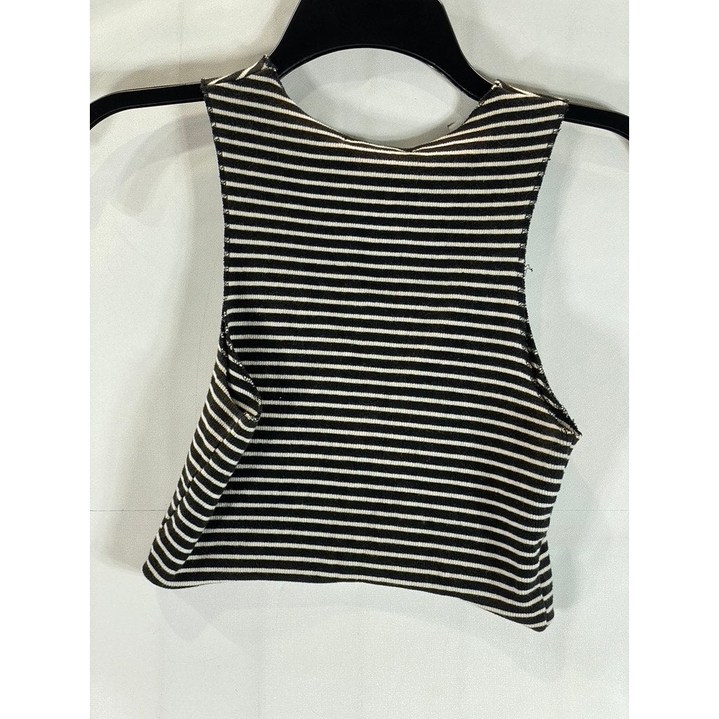ZARA TRAFALUC Collection Women's Black-White Striped Halter Crop Top SZ S